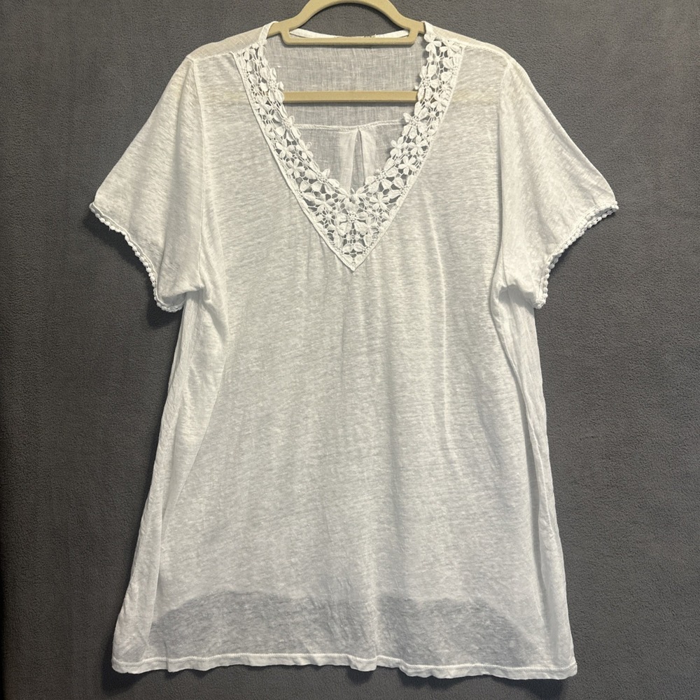 Laura Gotti 100% Linen Jersey Top Plus Size 1X White Made in Italy Coastal